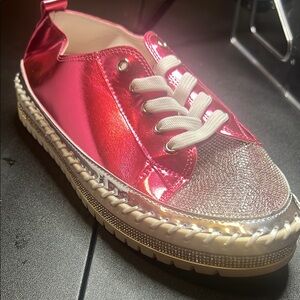 Shiny Pink and Silver Sneakers